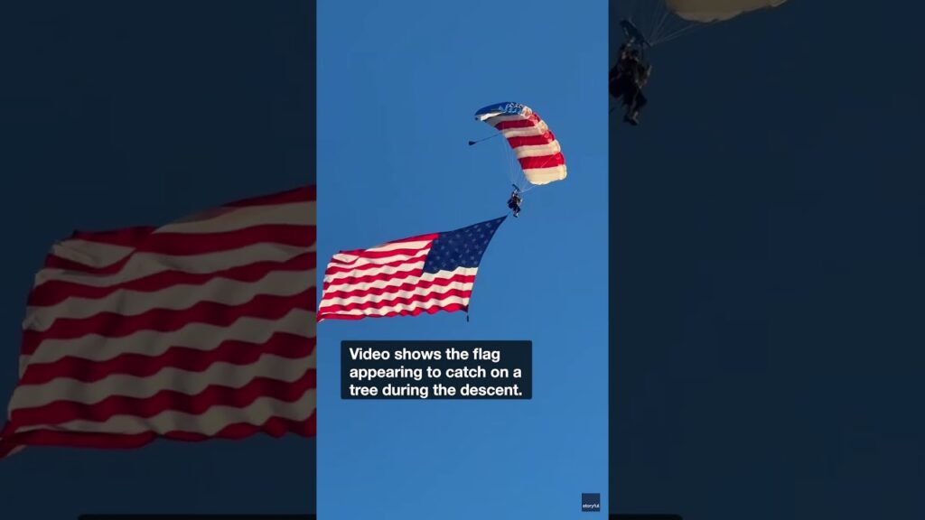 Star spangled skydiver suffers sudden snag during rodeo descent
