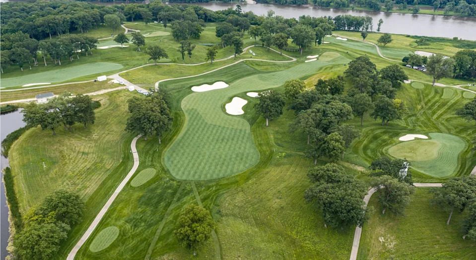 A drone view of the new 4th hole at TPC Deere Run, which was renovated prior to the 2026 John Deere Classic. 