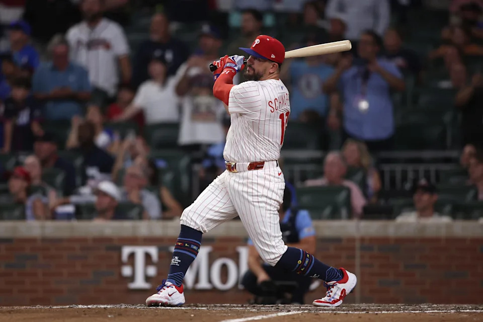 National League designated hitter Kyle Schwarber of the Philadelphia Phillies hits in the home run swing-off tiebreaker during the 2025 MLB All Star Game at Truist Park.
