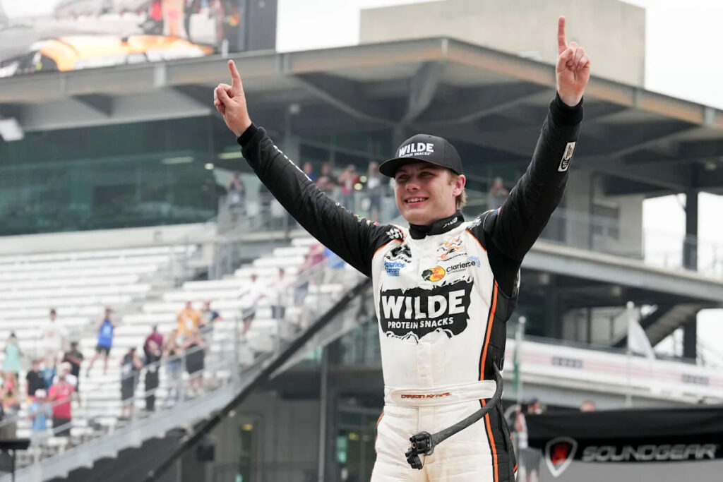 Dale Earnhardt Jr. battles tears as Carson Kvapil wins NASCAR O’Reilly Series race at IMS