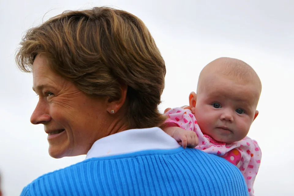 Woman's British Open winner Catriona Matthew is photographed with her 11 week old daughter Sophie at Archerfield Links golf club on August 4, 2009 in Dirleton, Scotland. The 39 year old mother won the open at Lytham St Annes on Sunday. 