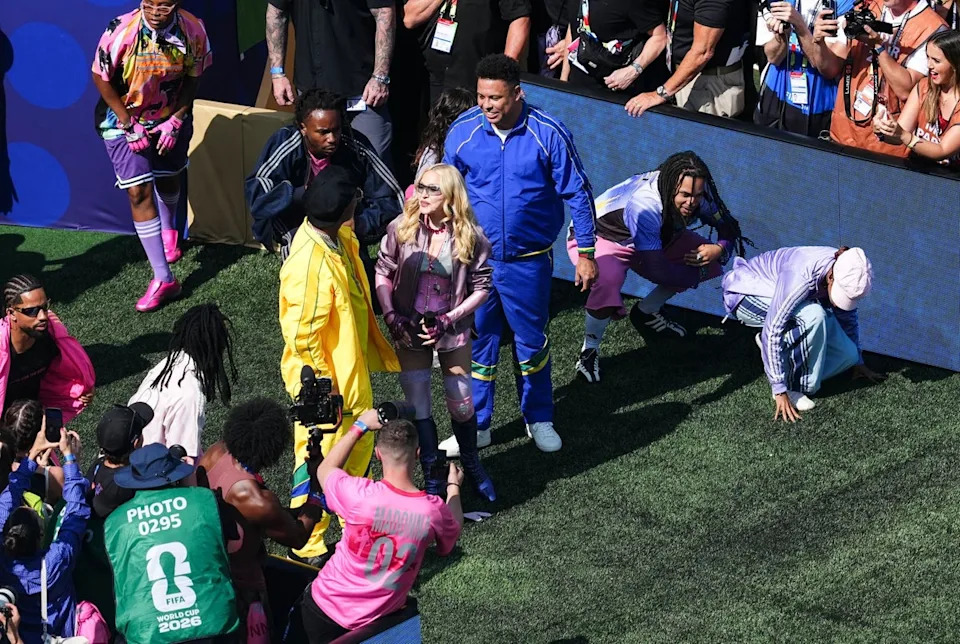 Ronaldinho and Ronaldo with Madonna (Martin Rickett/PA Wire)