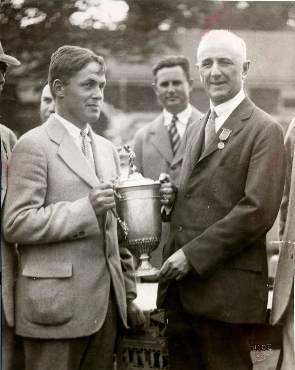 Golfer Bobby Jones won his second U.S. Open at Scioto Country Club in Columbus, Ohio in 1926. Jones, left, receives his cup from W.C. Fownes, president of USGA on July 12, 1926.
