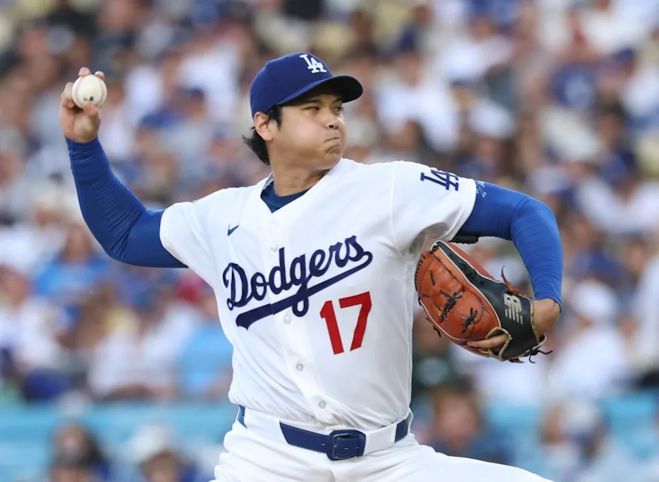 Ohtani pitches against the San Diego Padres. Getty Images