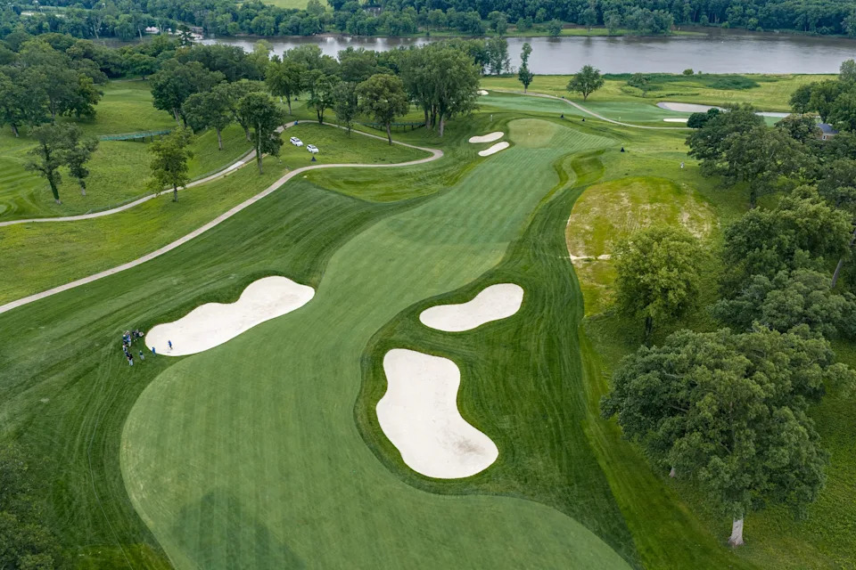 A drone view of the new 4th hole at TPC Deere Run, which was renovated prior to the 2026 John Deere Classic.