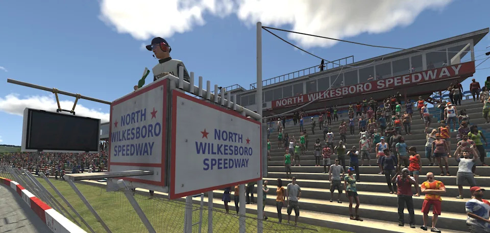 Computer generated in-game image of North Wilkesboro Speedway from the virtual iRacing Pro Invitational Series North Wilkesboro 160 on May 9, 2020.
