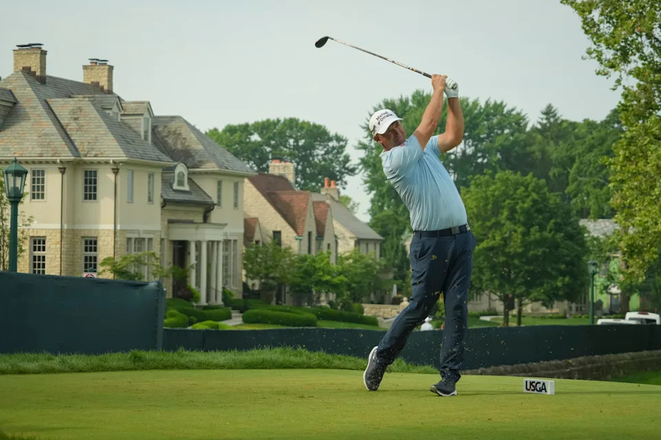 Padraig Harrington tees off on the third hole during the final round of the U.S. Senior Open at Scioto Country Club in Columbus on July 5, 2026.
