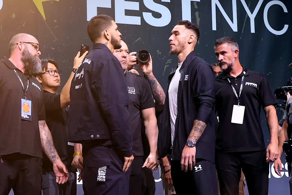 NEW YORK, NEW YORK - JULY 18: Edgar Berlanga and Steven Butler speak during the Zuffa Boxing Media Day at Fanatics Fest NYC 2026 at Jacob Javits Center on July 18, 2026 in New York City. (Photo by Rob Kim/Getty Images for Fanatics)