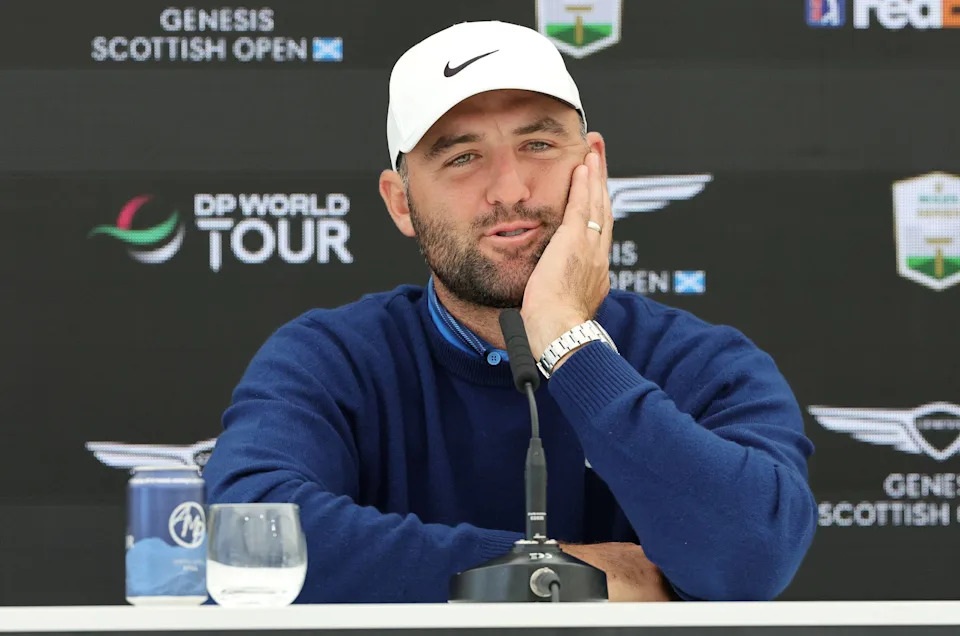 Scottie Scheffler of the United States during a press conference ahead of the Genesis Scottish Open 2026 at The Renaissance Club, North Berwick. Picture date: Wednesday July 8, 2026.Steve Welsh&sol;PA Images