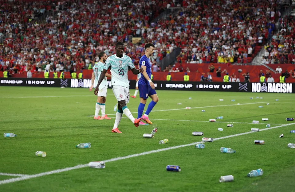 Croatia fans hurl bottles on pitch in protest to their disallowed equaliser (Getty)