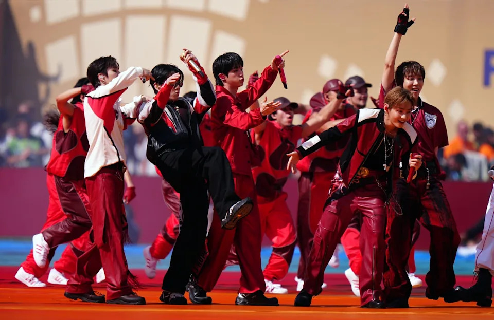 BTS perform during the half time show (Bradley Collyer/PA Wire)