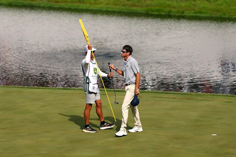 Ben Kohles of the United States reacts after a putt on the 18th green during the final round of the John Deere Classic 2026 at TPC Deere Run on July 05, 2026 in Silvis, Illinois.