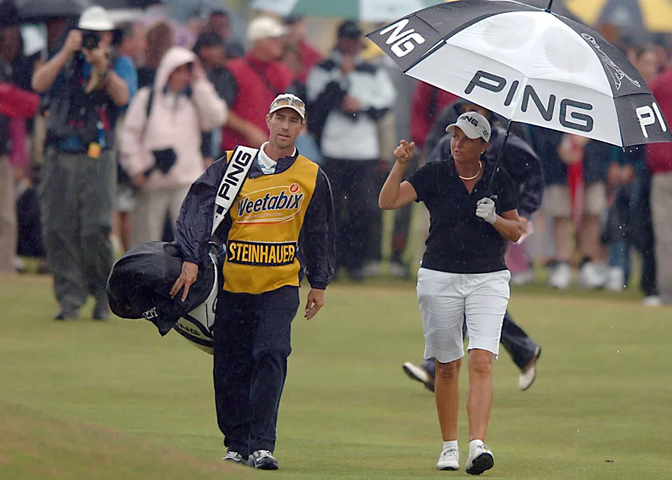 Sherri Steihauer walks the 18th fairway as she wins the Women's British Open at Royal Lytham St Annes in Lancashire, in north-west England, 06 August 2006. 