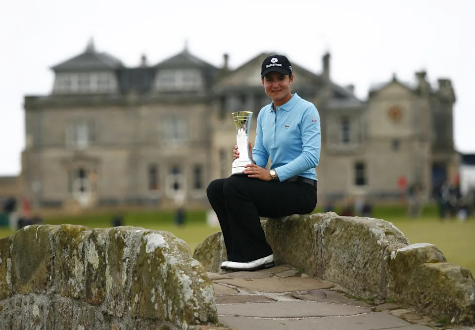 Lorena Ochoa from Mexico poses with the winner's cup at St Andrew's Scotland 05 August 2007 after clinching her first major title in comfortable with a four-shot victory at the Women's British Open. She finished on five under par and won the 160,000-pound first prize by four shots from Sweden's Maria Hjorth and South Korea's Lee Jee-Young. 