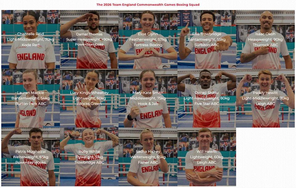 CLICK TO ENLARGE: The England boxing squad for the 2026 Commonwealth Games (englandboxing.org)