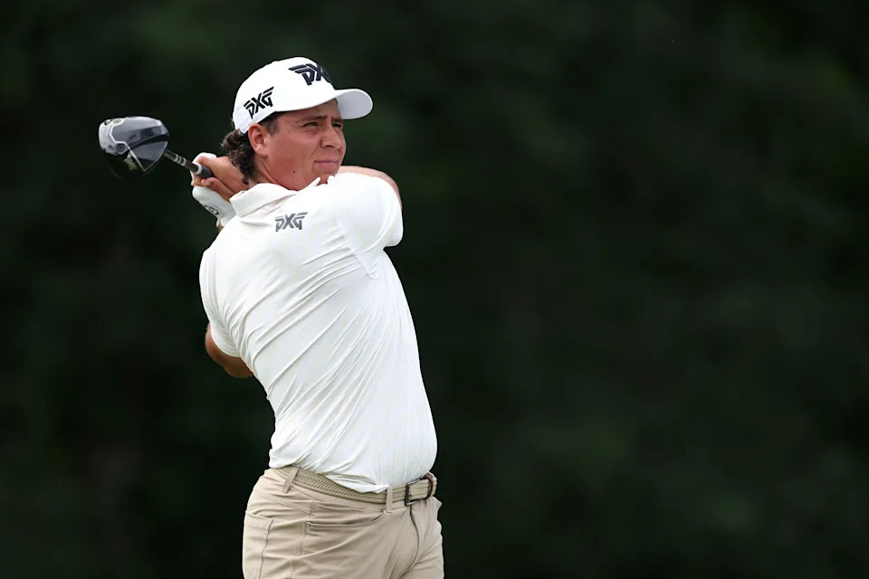 Aldrich Potgieter of South Africa plays his shot from the 13th tee during the second round of the John Deere Classic 2026 at TPC Deere Run on July 03, 2026 in Silvis, Illinois. 
