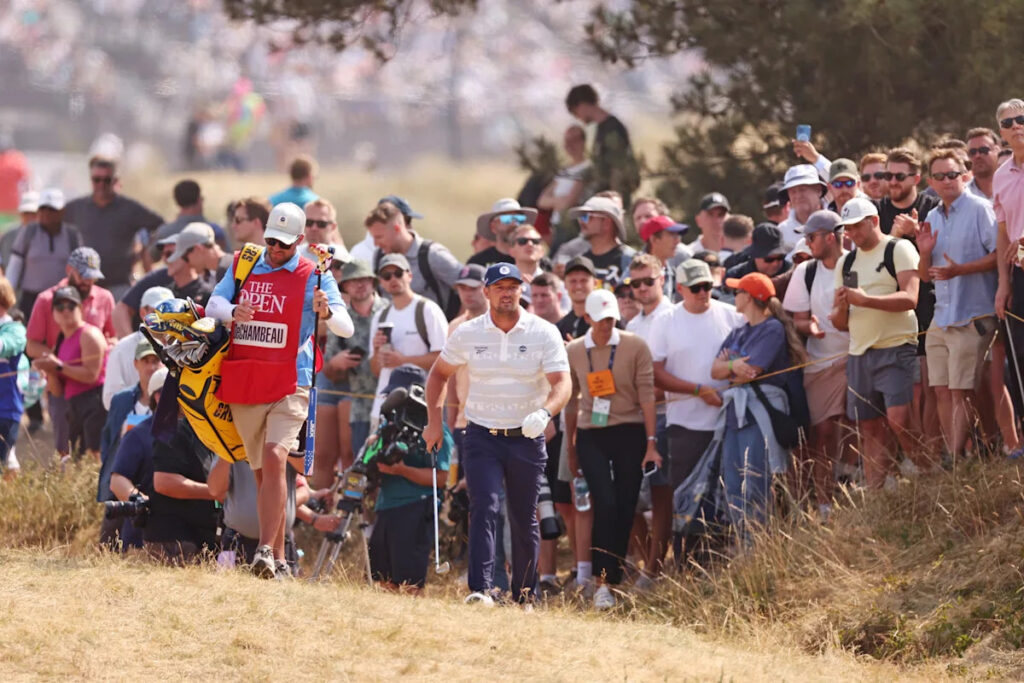 Bryson DeChambeau tiptoed through the fescue for a rules official during Open third round Bryson DeChambeau tiptoed through the fescue for a rules official during Open third round