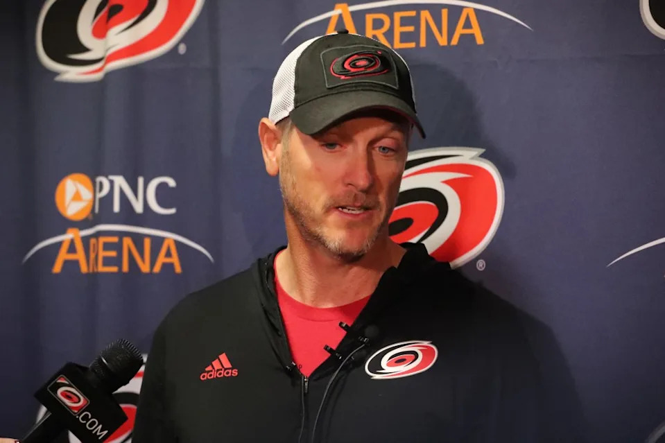 <a class="link " href="https://sports.yahoo.com/nhl/teams/carolina/" data-i13n="sec:content-canvas;subsec:anchor_text;elm:context_link" data-ylk="slk:Carolina Hurricanes;sec:content-canvas;subsec:anchor_text;elm:context_link;itc:0" data-yga="{"yLinkElement":"context_link","yModuleName":"content-canvas","yLinkText":"Carolina Hurricanes","ySubModuleName":"anchor_text","yHasCommerce":false}">Carolina Hurricanes</a> owner Tom Dundon is seen during a 2019 interview. Icon Sportswire via Getty Images
