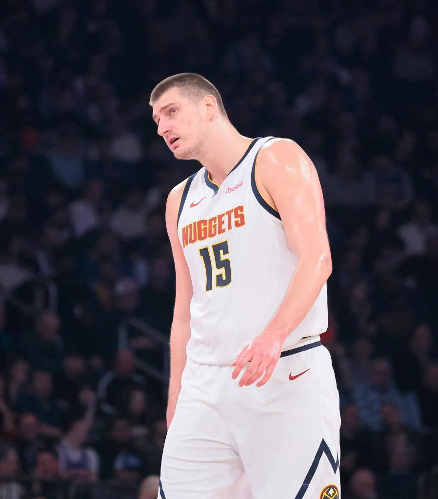 1/25/24 – Denver Nuggets vs. <a class="link " href="https://sports.yahoo.com/nba/teams/new-york/" data-i13n="sec:content-canvas;subsec:anchor_text;elm:context_link" data-ylk="slk:New York Knicks;sec:content-canvas;subsec:anchor_text;elm:context_link;itc:0" data-yga="{"yLinkElement":"context_link","yModuleName":"content-canvas","yLinkText":"New York Knicks","ySubModuleName":"anchor_text","yHasCommerce":false}">New York Knicks</a> at Madison Square Garden – Denver Nuggets center Nikola Jokic #15 reacts on the court during the first quarter. Charles Wenzelberg / New York Post