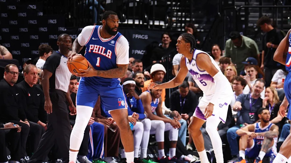 Andre Drummond controls the ball during the 76ers’ March 21 game. NBAE via Getty Images