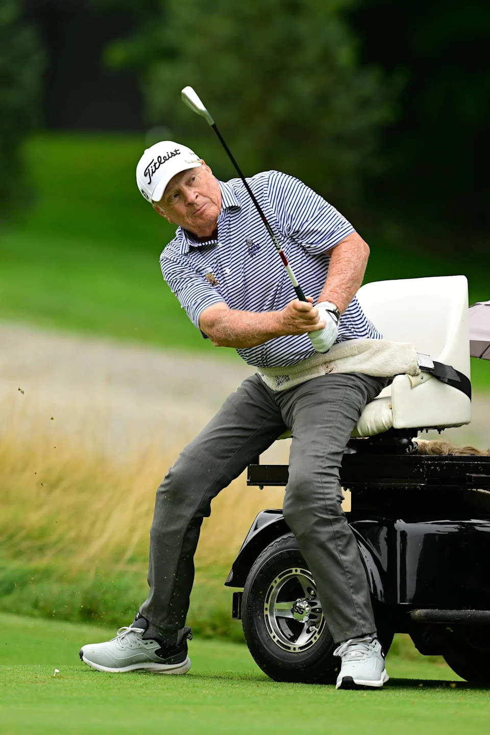 Dennis Walters watches his tee shot on the 12th hole during the 2026 U.S. Adaptive Open at Woodmont Country Club (South Course) in Rockville, Md. on Monday, July 6, 2026. (Logan Whitton/USGA)
