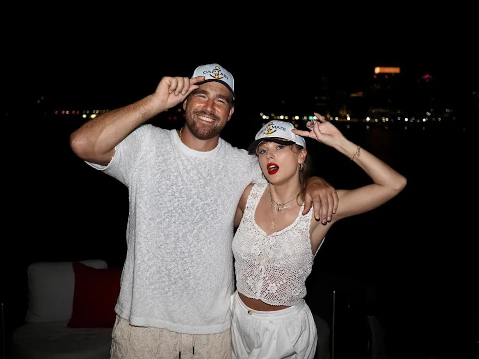 Travis Kelce and Taylor Swift pose for a photo together. Travis Kelce/Instagram