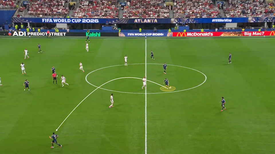 Screengrab from Argentina vs England showing Lionel Messi's role in build-up play