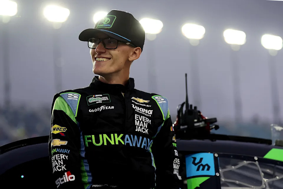 JOLIET, ILLINOIS - JULY 04: Parker Retzlaff, driver of the #99 FUNKAWAY Chevrolet, looks on prior to the NASCAR O'Reilly Auto Parts Series Cuervo 300 at Chicagoland Speedway on July 04, 2026 in Joliet, Illinois. (Photo by James Gilbert/Getty Images)