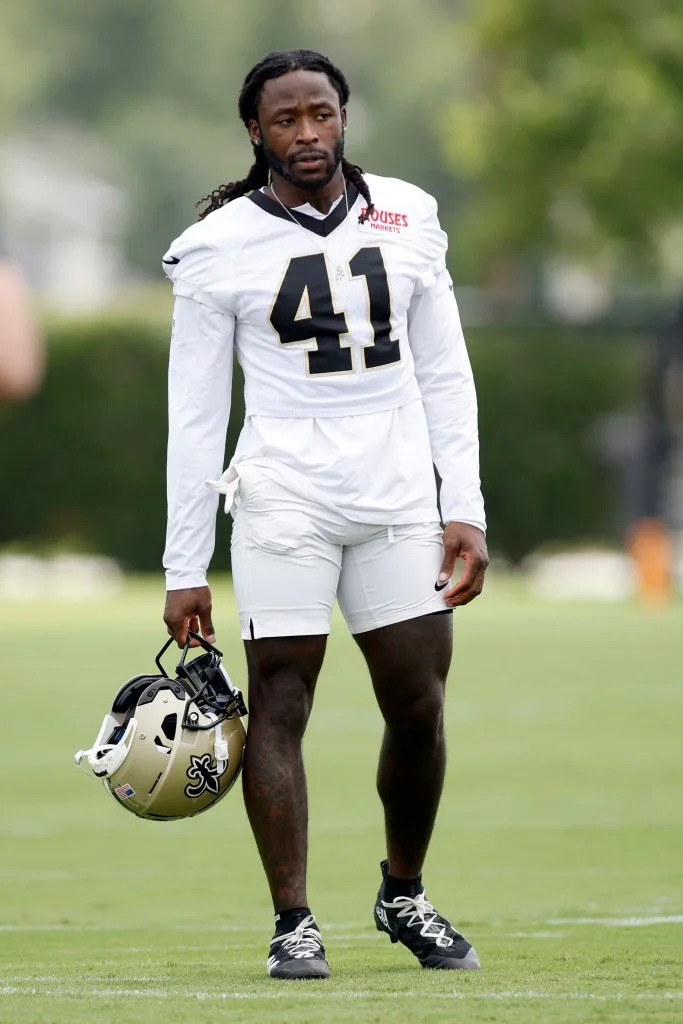 Alvin Kamara of the New Orleans Saints takes part in drills during mandatory minicamp. Getty Images