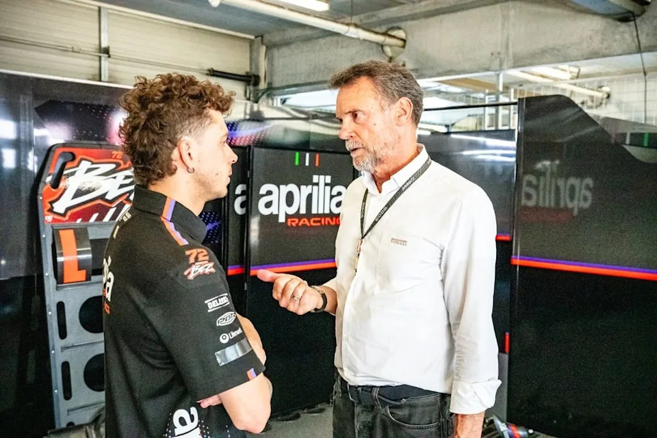Giorgio Barbier, Pirelli MotoGP director with Marco Bezzecchi