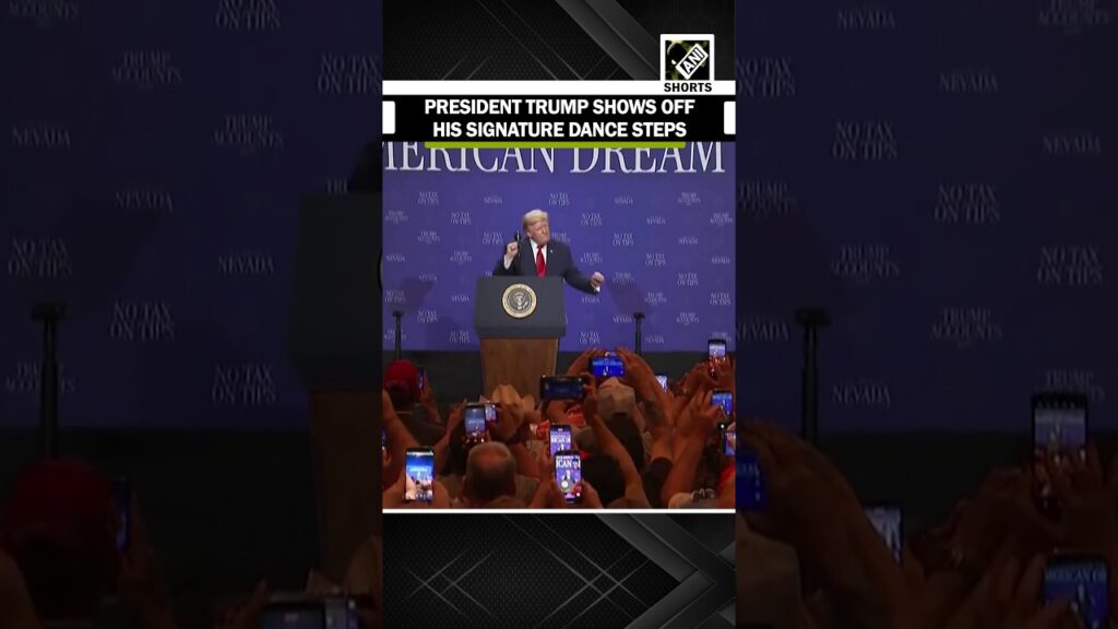 US President Donald Trump shows off his Signature dance steps after his speech at Las Vegas