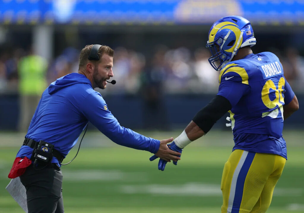 Aaron Donald works out with Rams’ Braden Fiske