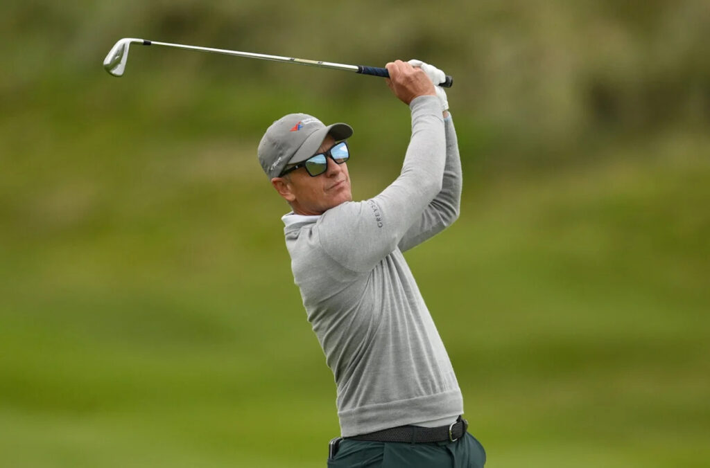 Tom McKibbin reacts after playing alongside Ryder Cup captain Luke Donald at the Irish Open