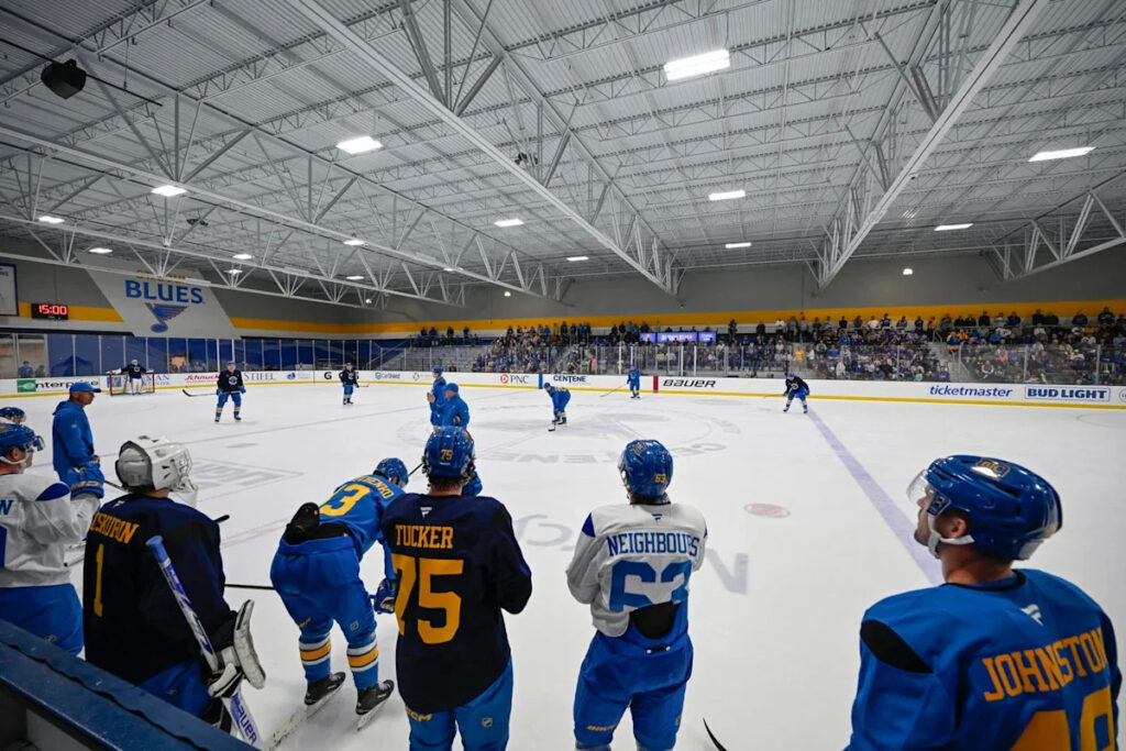 Blues Open Training Camp With In-Season Mode Drills Due to Shortened, More Compacted Schedule