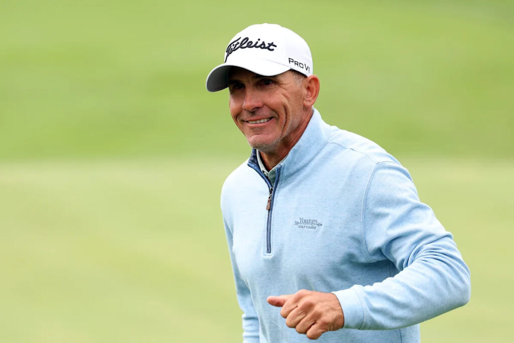Former school teacher shares lead, chases dream win on PGA Tour Champions