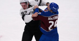 MacKinnon has 2 goals and a rare fight in the Avs’ 8-4 victory over the Kings in opener MacKinnon has 2 goals and a rare fight in the Avs’ 8-4 victory over the Kings in opener